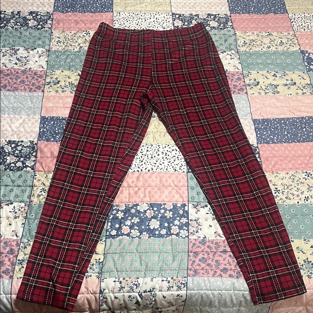 Source Unknown Red Plaid Kids Leggings